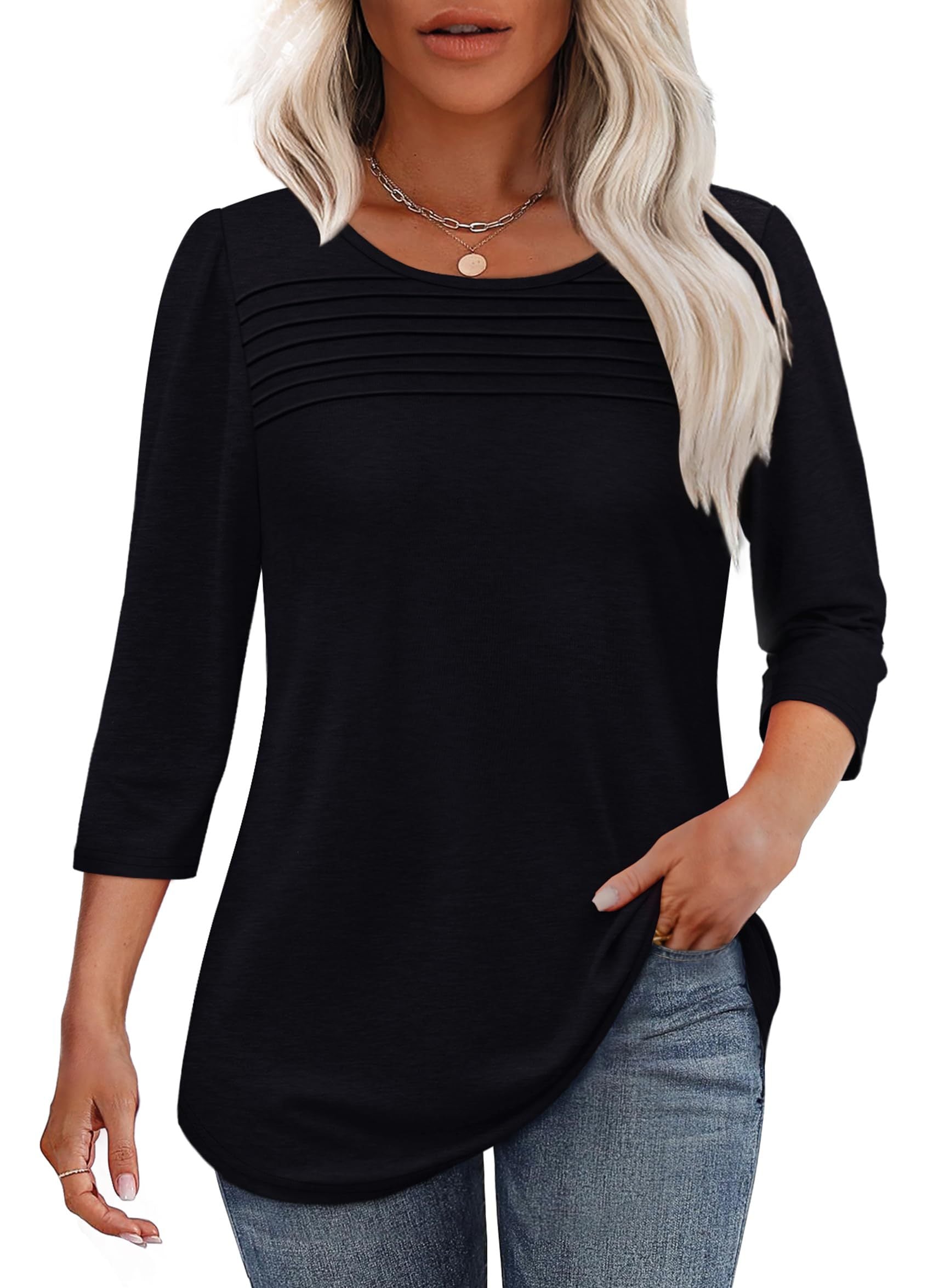 Mona | Pleated 3/4 Sleeve Top