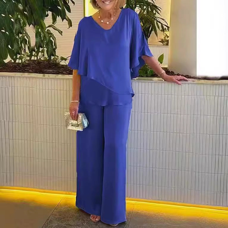 Comfortable wide trousers set for simple style