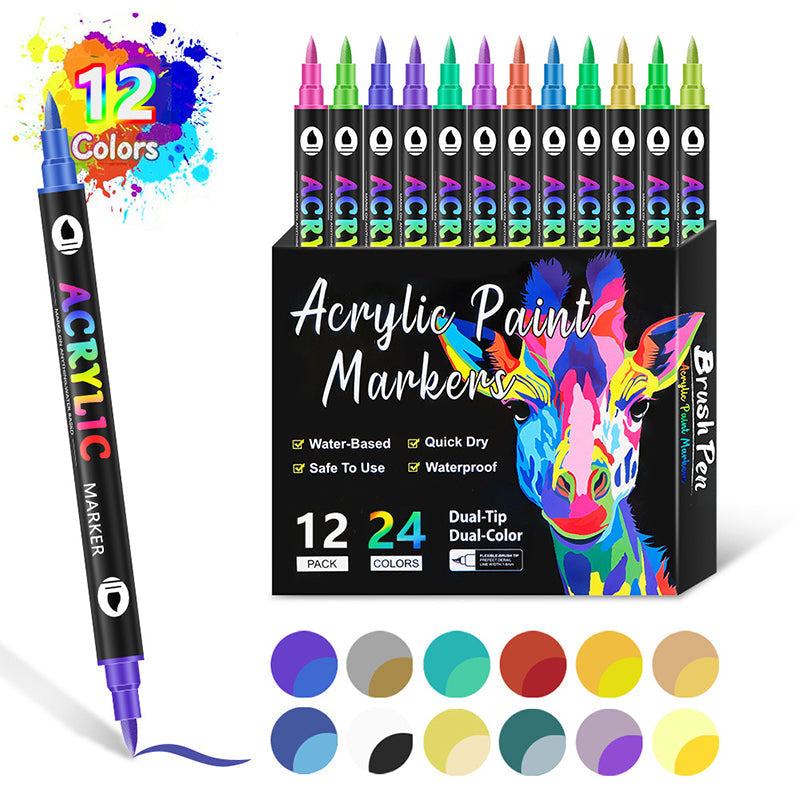 72-Color Acrylic Marker Set | Dual Tips + Metallics