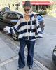 Striped Cardigan Sweater - Chic Oversized Fit with Matching Scarf