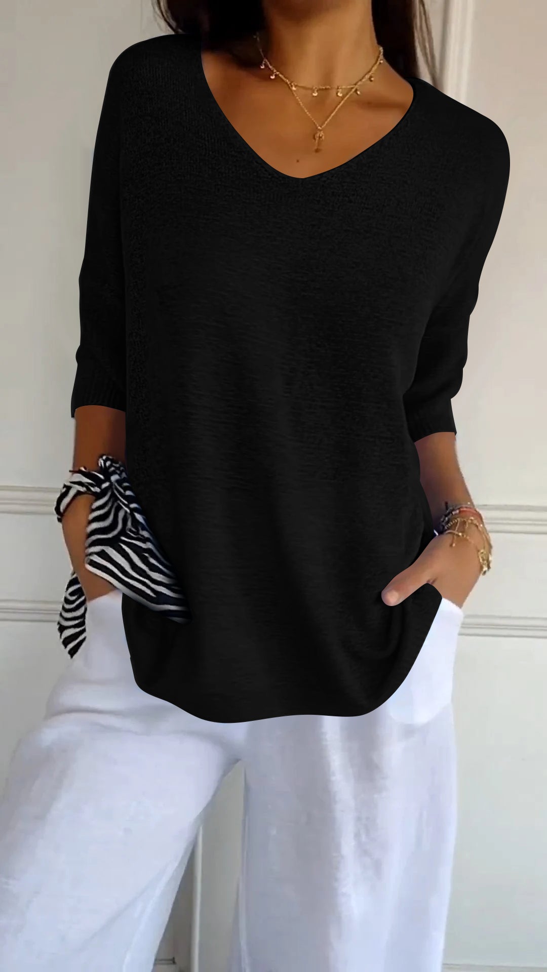 Variant image for Fleura™ Women's Top - Stylish V-Neck Knitted Going Out Top-12
