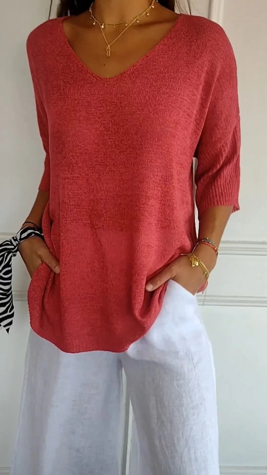 Fleura™ Women's Top - Stylish V-Neck Knitted Going Out Top