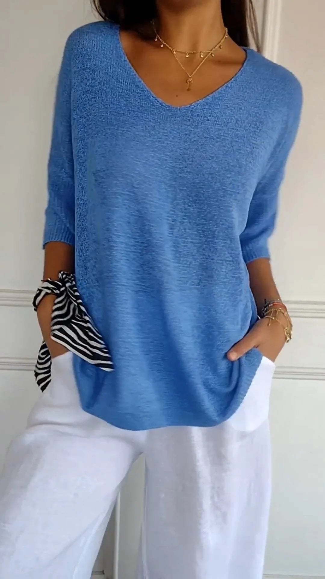 Variant image for Fleura™ Women's Top - Stylish V-Neck Knitted Going Out Top-9