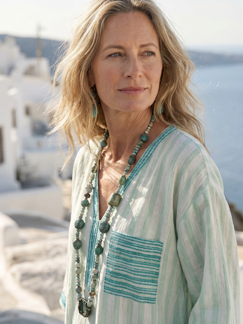 Velis | Striped V Neck Pocket Midi Dress