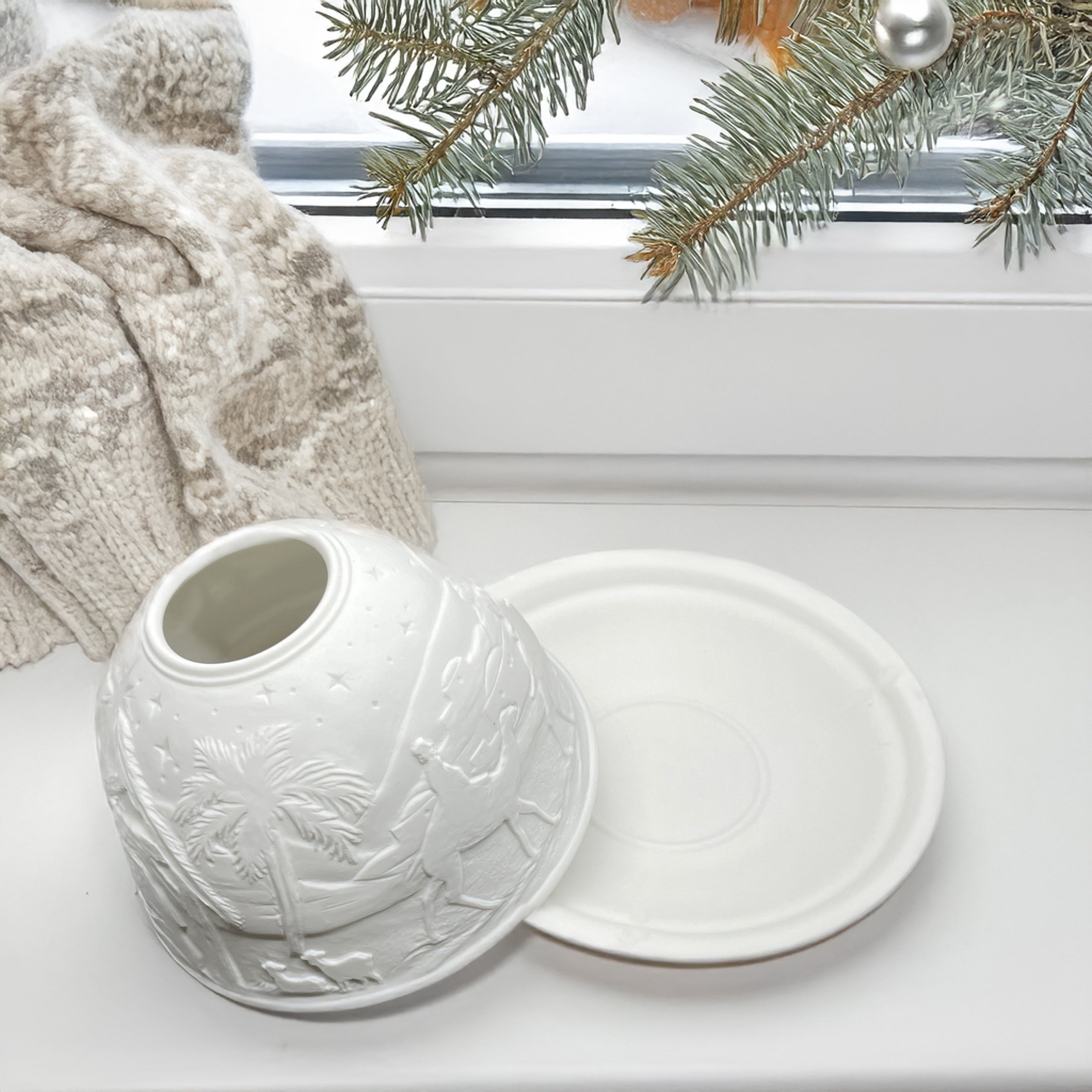 Christmas Candle Holder Nativity Scene Porcelain Table Lamp