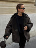 Vintage Oversized Leather Jacket - Luxurious Shearling & Timeless Style