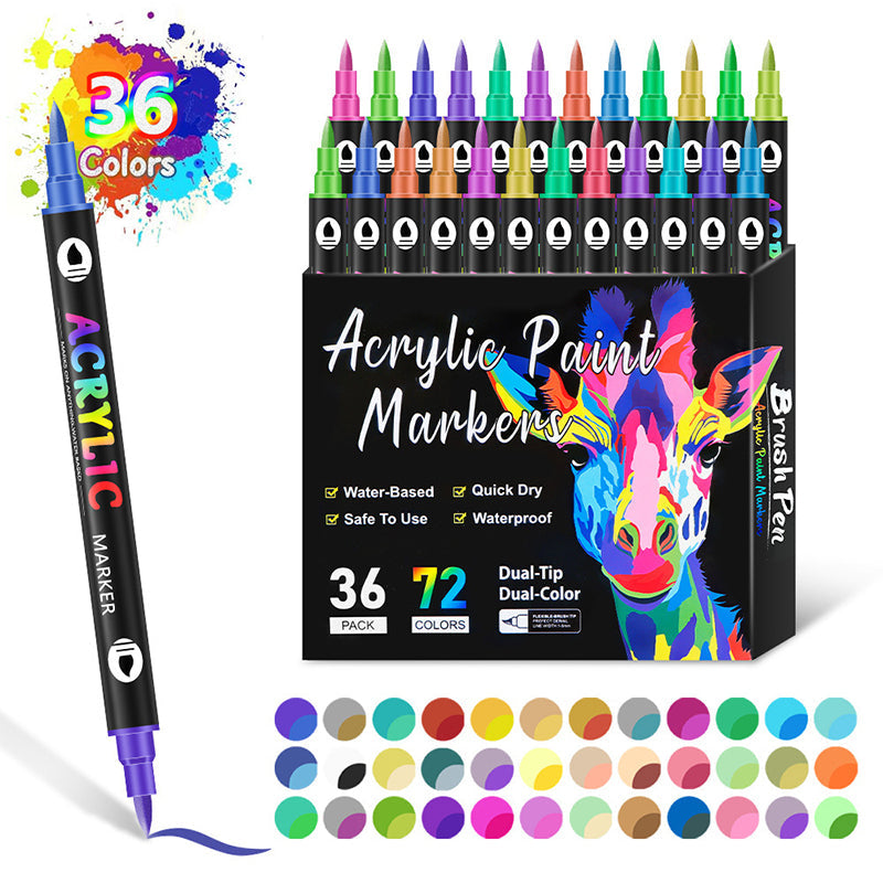72-Color Acrylic Marker Set | Dual Tips + Metallics