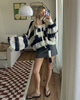 Striped Cardigan Sweater - Chic Oversized Fit with Matching Scarf