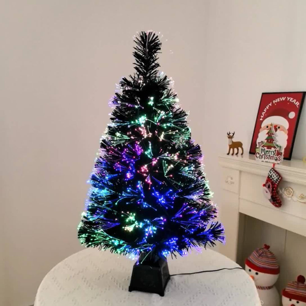 Black Christmas Tree Fiber Optic LED Lights Mini Decoration