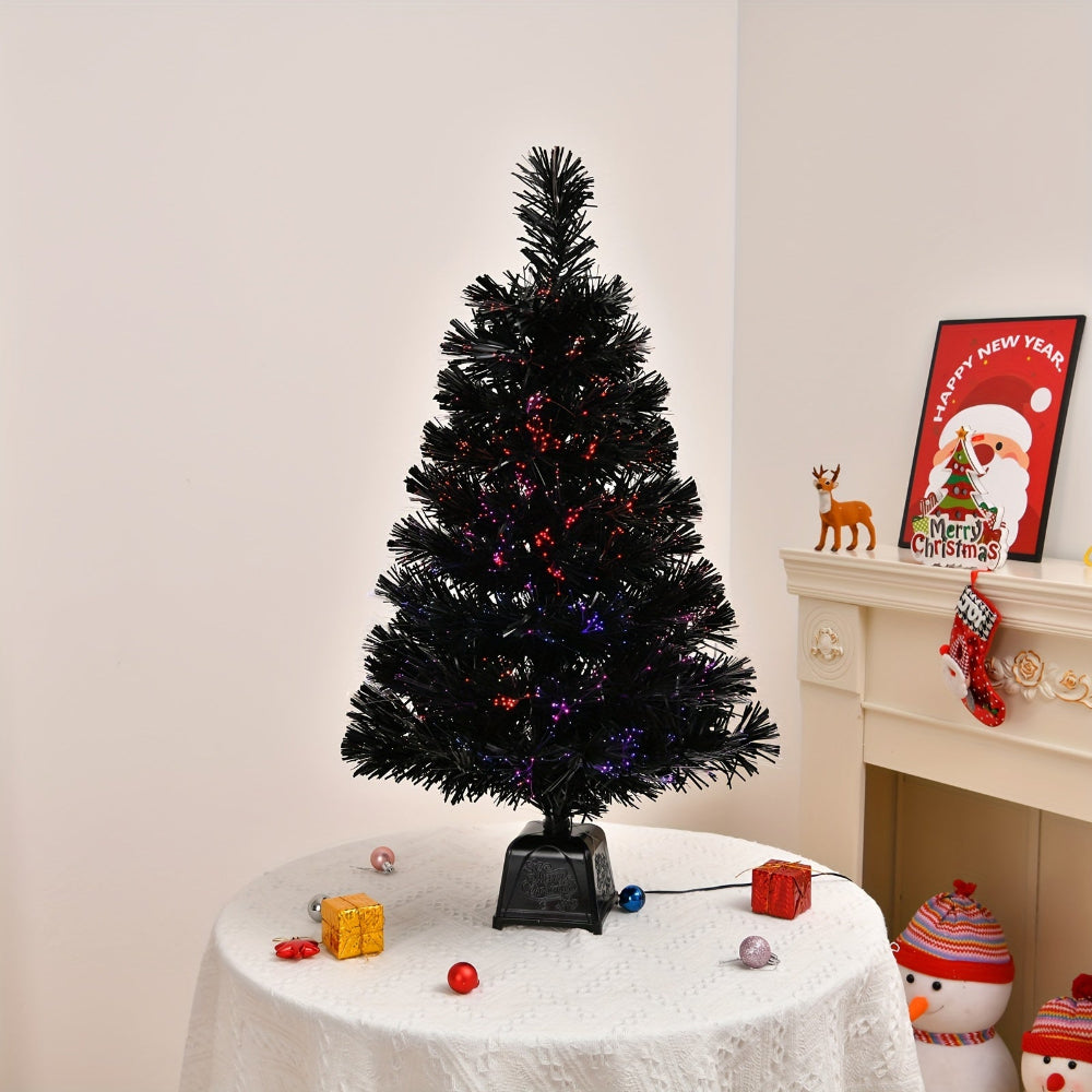 Black Christmas Tree Fiber Optic LED Lights Mini Decoration