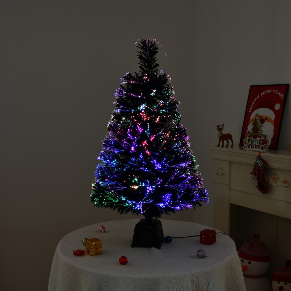 Black Christmas Tree Fiber Optic LED Lights Mini Decoration