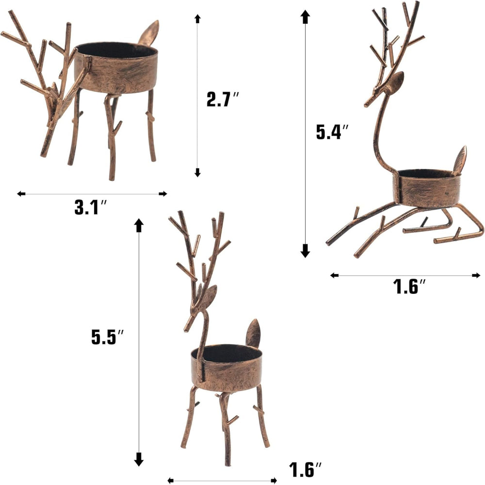 Candle Holders Christmas Table Decorations Reindeer Metal Set