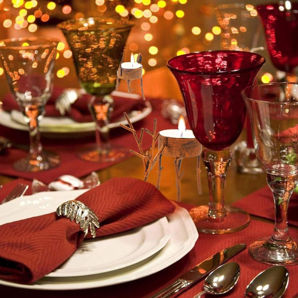 Candle Holders Christmas Table Decorations Reindeer Metal Set