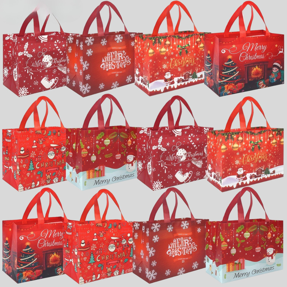 Christmas Bags Reusable Large Tote Set Holiday Presents