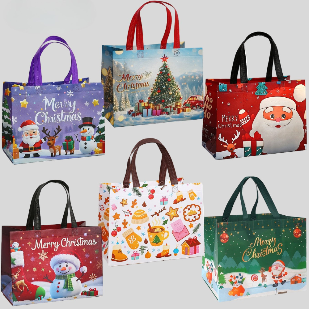 Christmas Bags Reusable Large Tote Set Holiday Presents