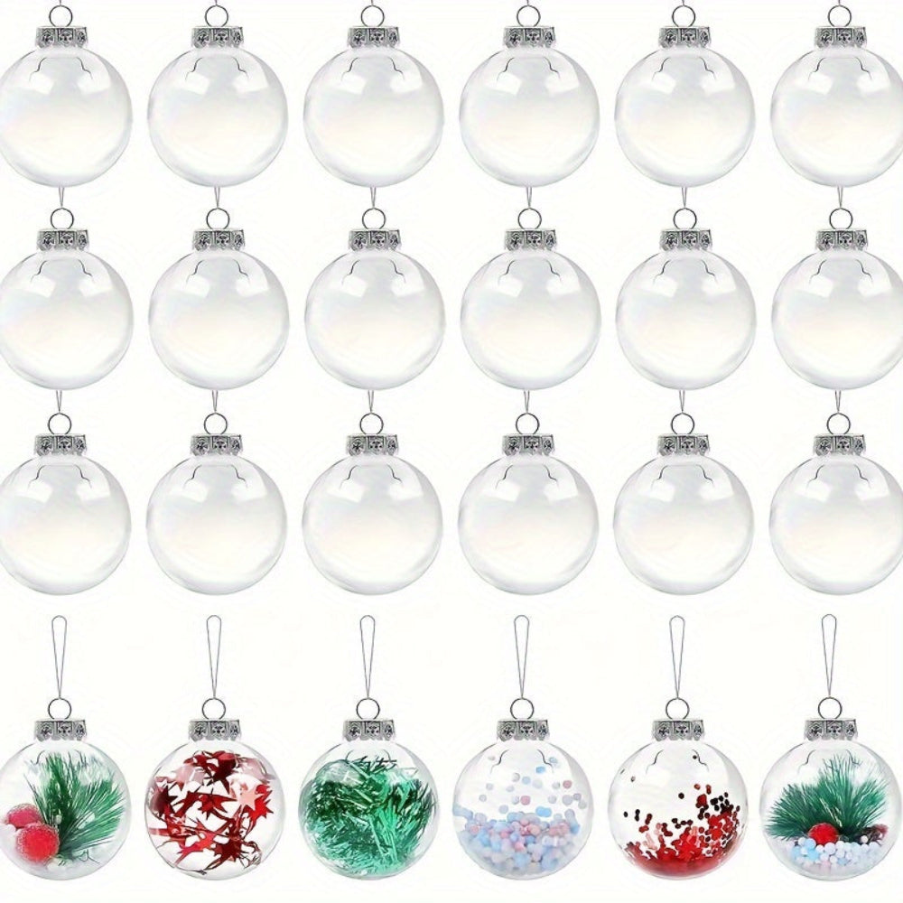 Christmas Baubles Clear Fillable Hanging Round Plastic Ornament Set