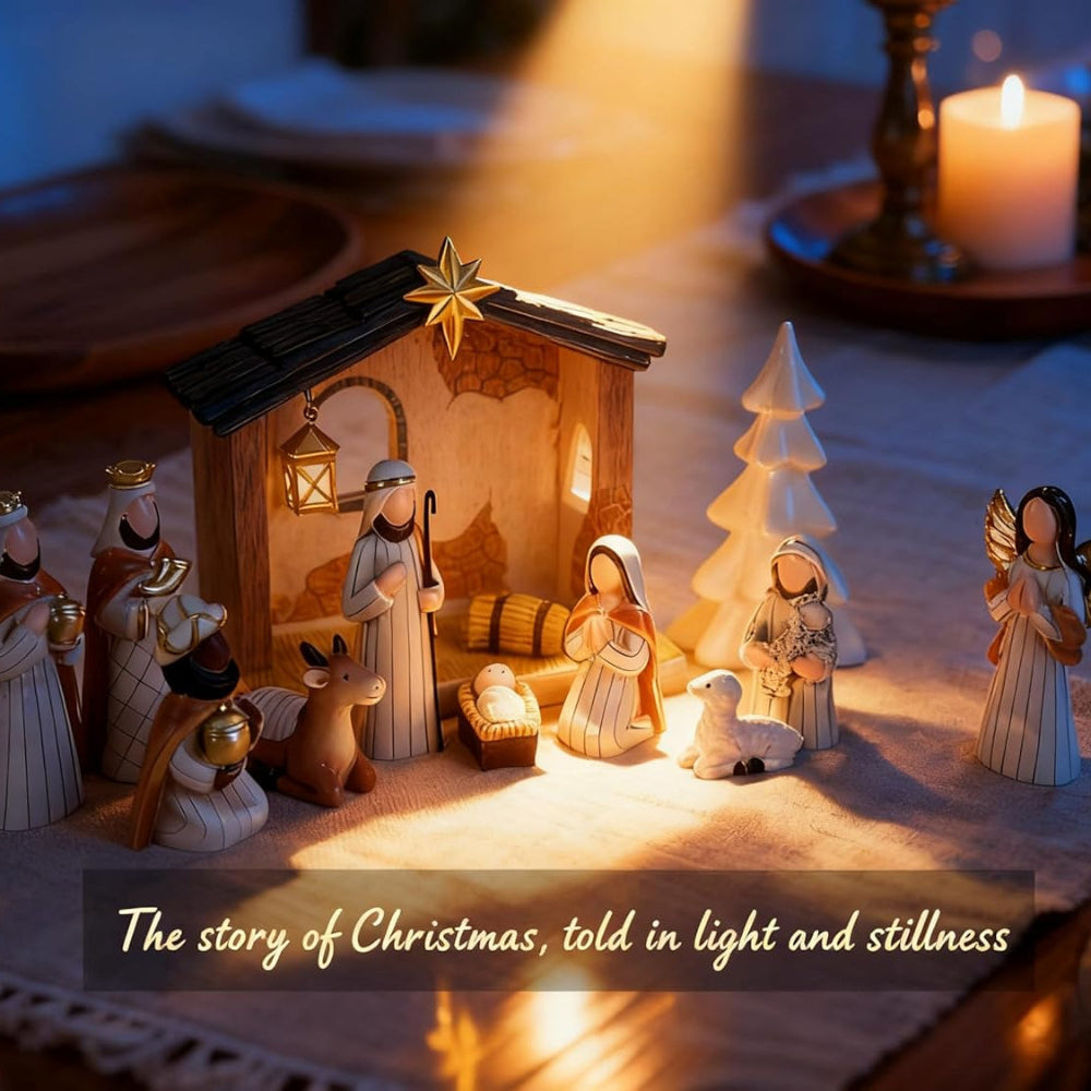 Christmas Decor Nativity Scene Rustic Lighted Tabletop Display