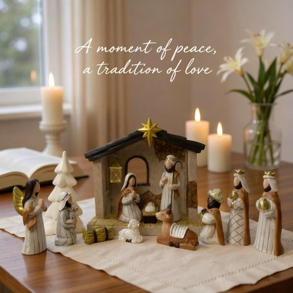 Christmas Decor Nativity Scene Rustic Lighted Tabletop Display