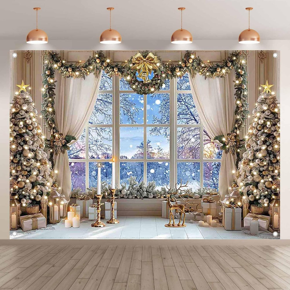 Christmas Decor Window Scene Backdrop Winter Holiday Display