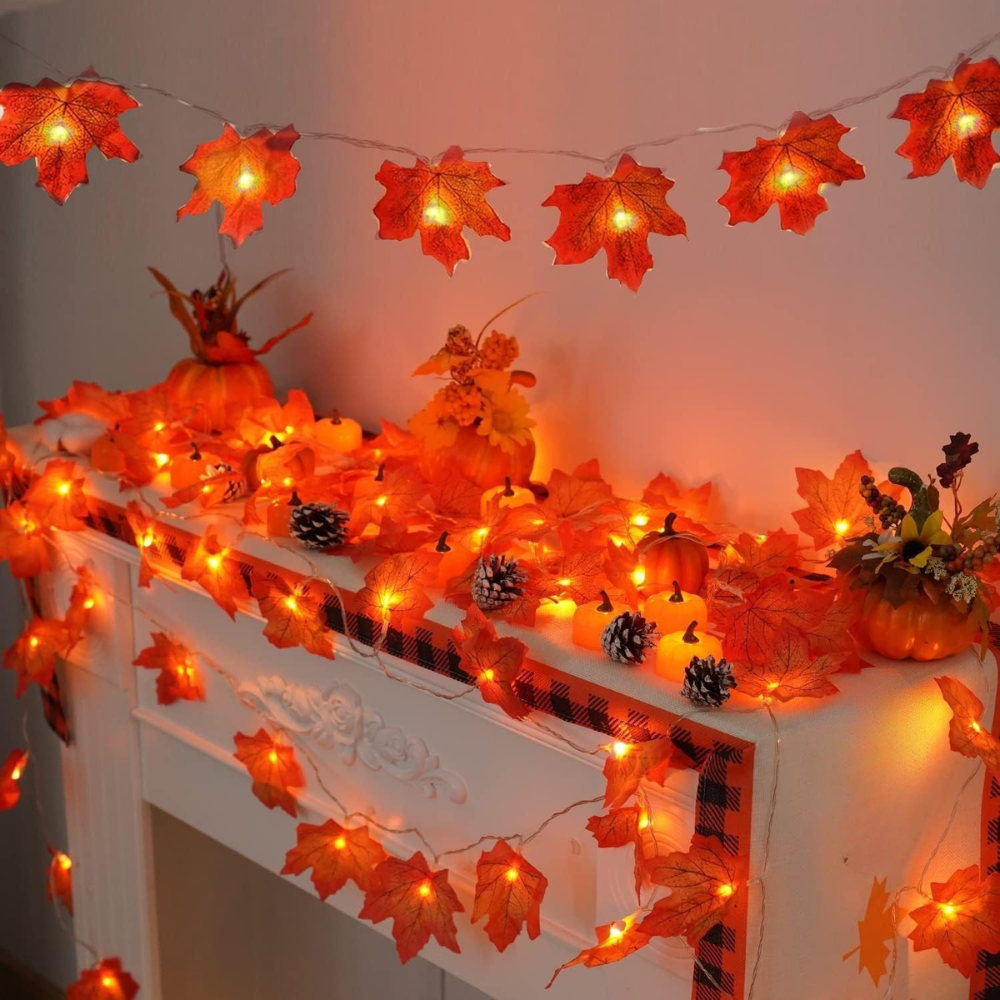 Christmas Decorations Indoor Garland Fall Leaf String Lights Decor