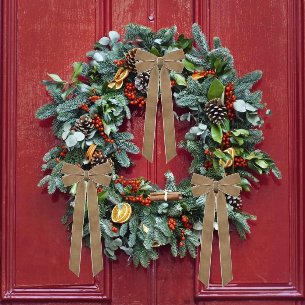Christmas Decorations Indoor Velvet Burgundy Ribbon Bows Ornaments