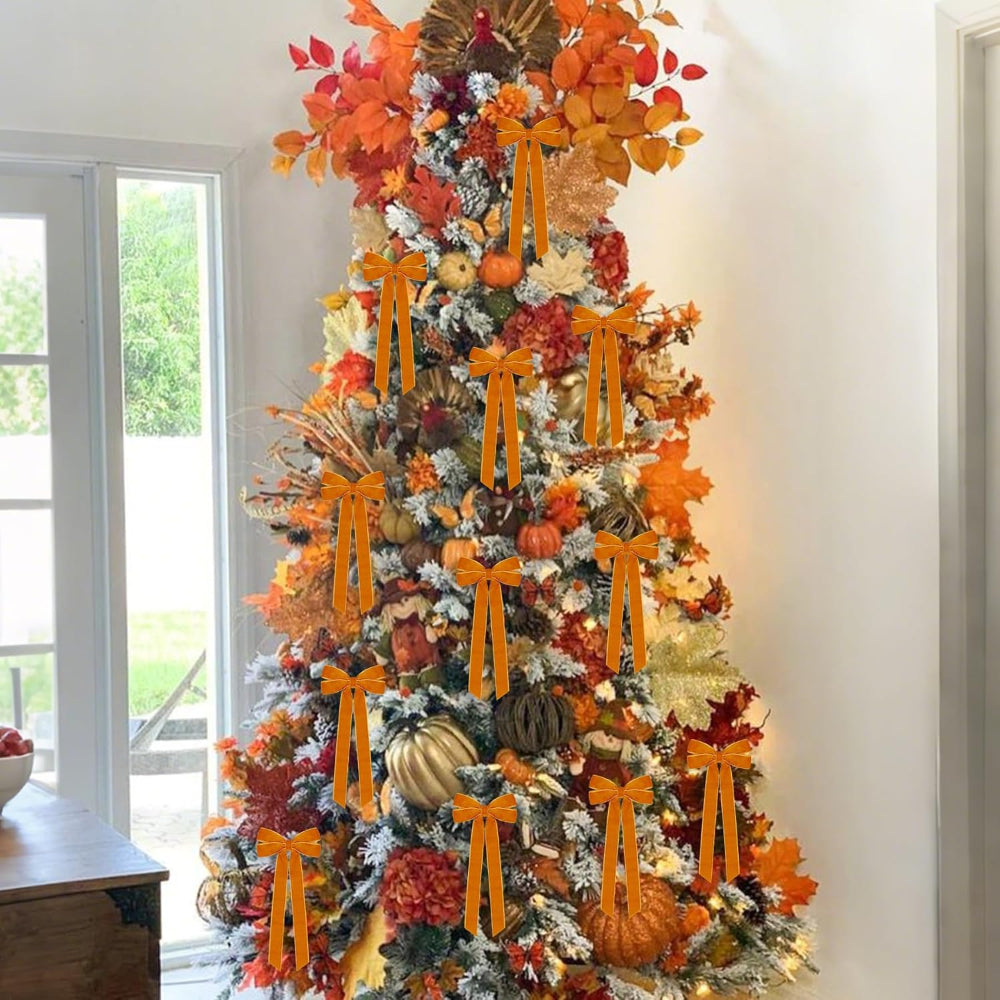 Christmas Decorations Indoor Velvet Burgundy Ribbon Bows Ornaments