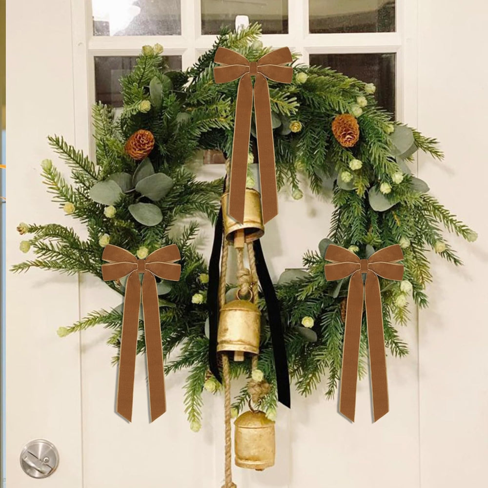 Christmas Decorations Indoor Velvet Burgundy Ribbon Bows Ornaments