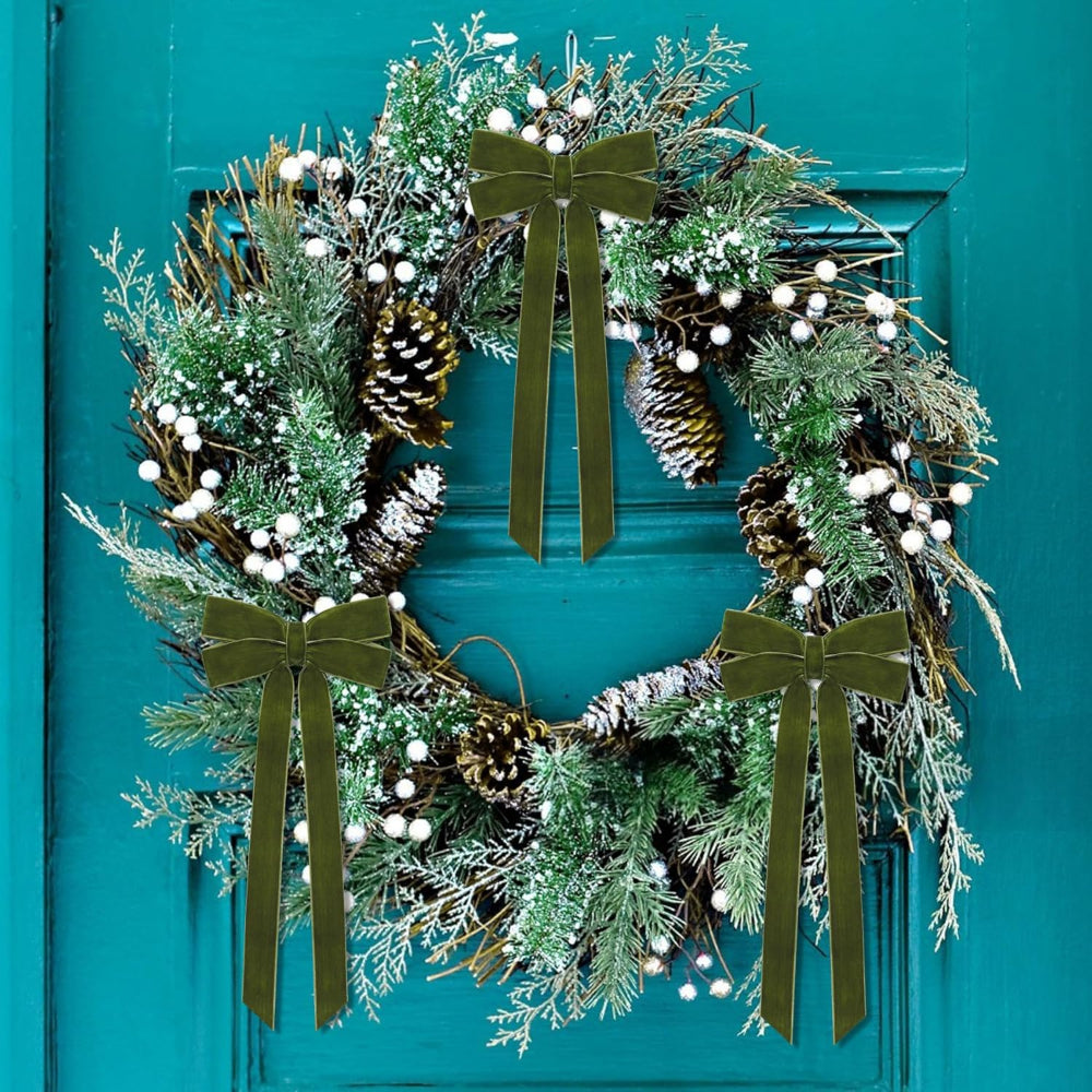 Christmas Decorations Indoor Velvet Burgundy Ribbon Bows Ornaments