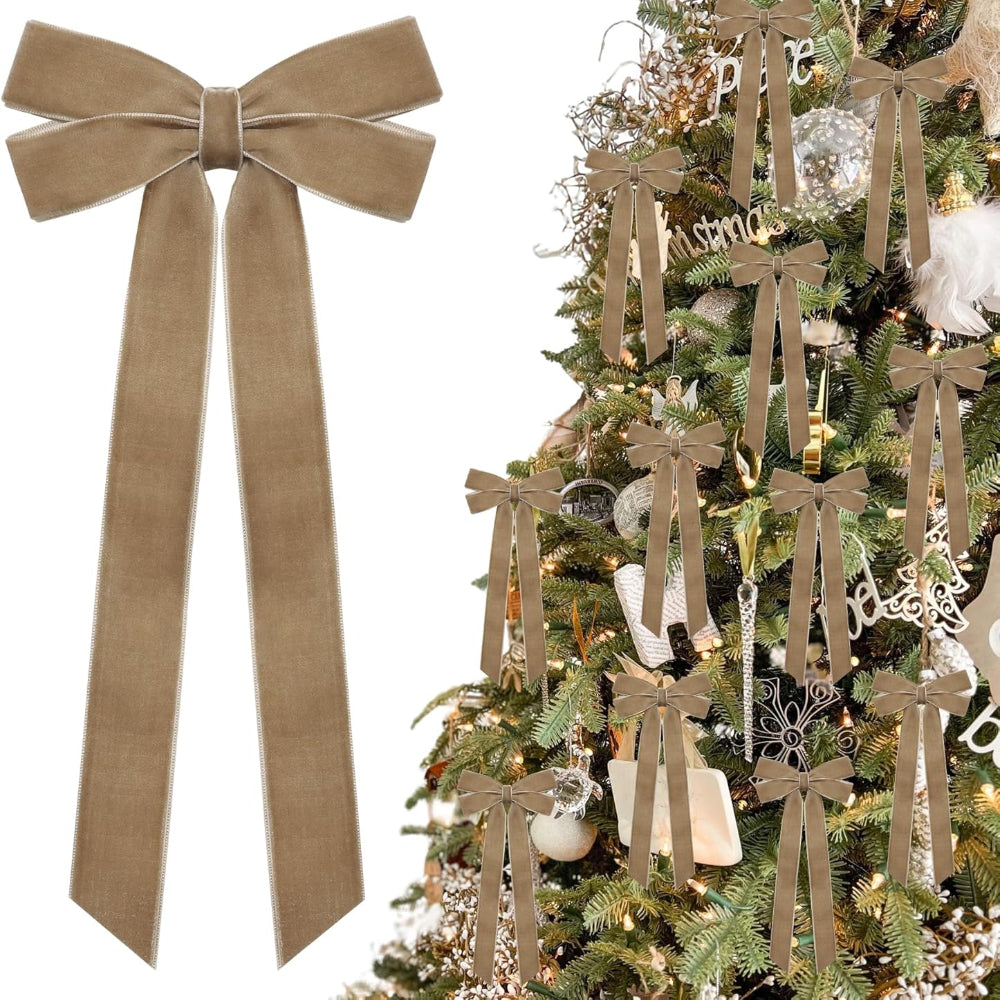 Christmas Decorations Indoor Velvet Burgundy Ribbon Bows Ornaments