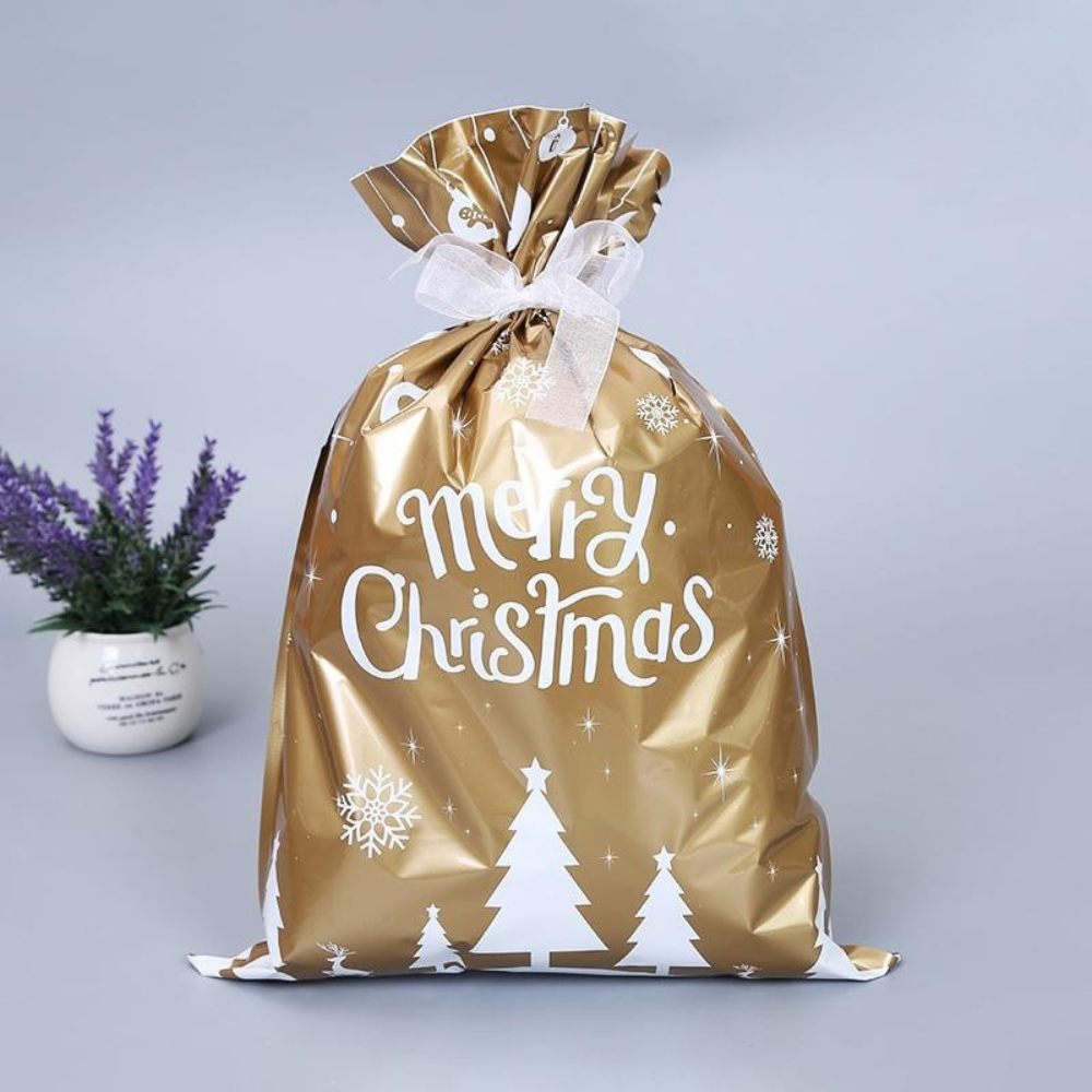 Christmas Gift Bag Set Reusable Foil Holiday Wrapping Bags
