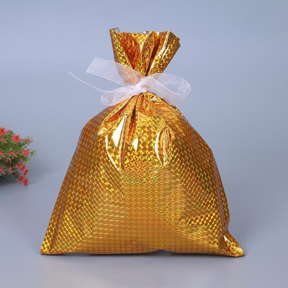 Christmas Gift Bag Set Reusable Foil Holiday Wrapping Bags