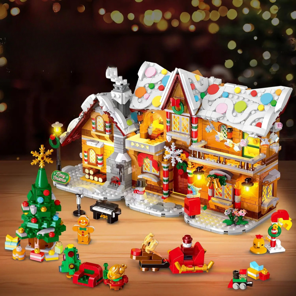 Christmas Gift Gingerbread House Toy Building Set LED Lights