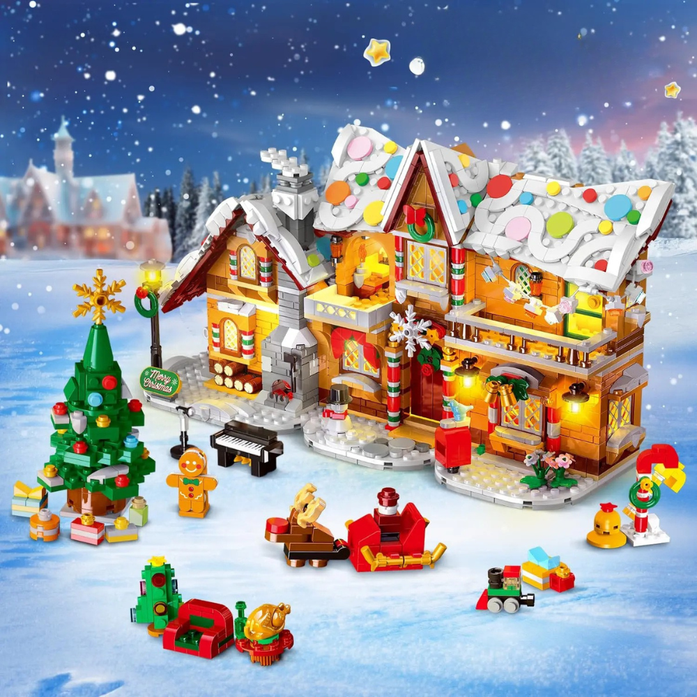 Christmas Gift Gingerbread House Toy Building Set LED Lights
