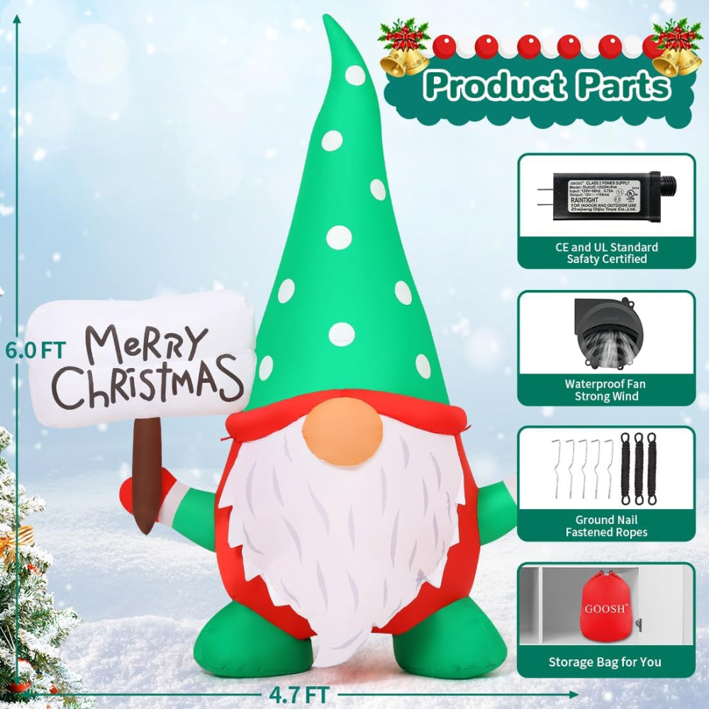 Christmas Inflatables Gnome Outdoor Yard Decor LED Light Display