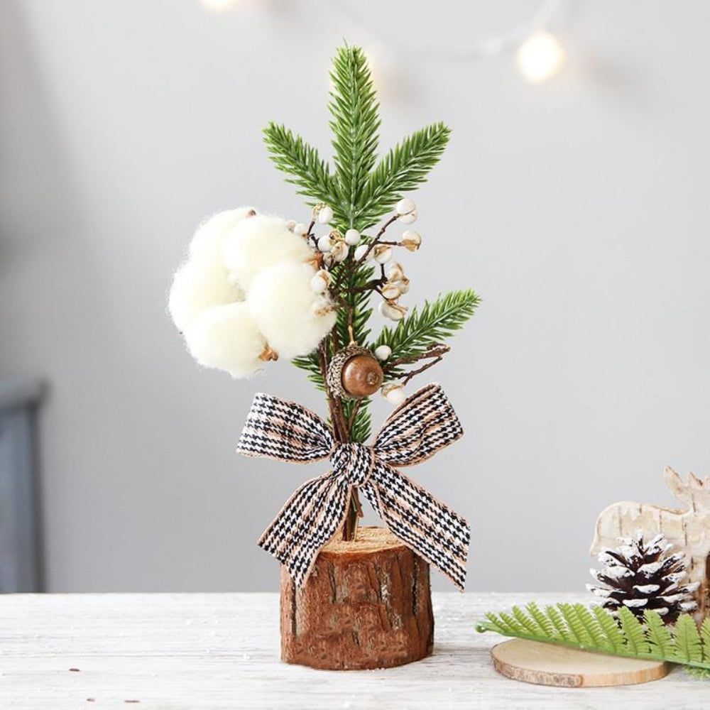 Christmas Ornament Mini Tabletop Tree Rustic Burlap Holiday Decor