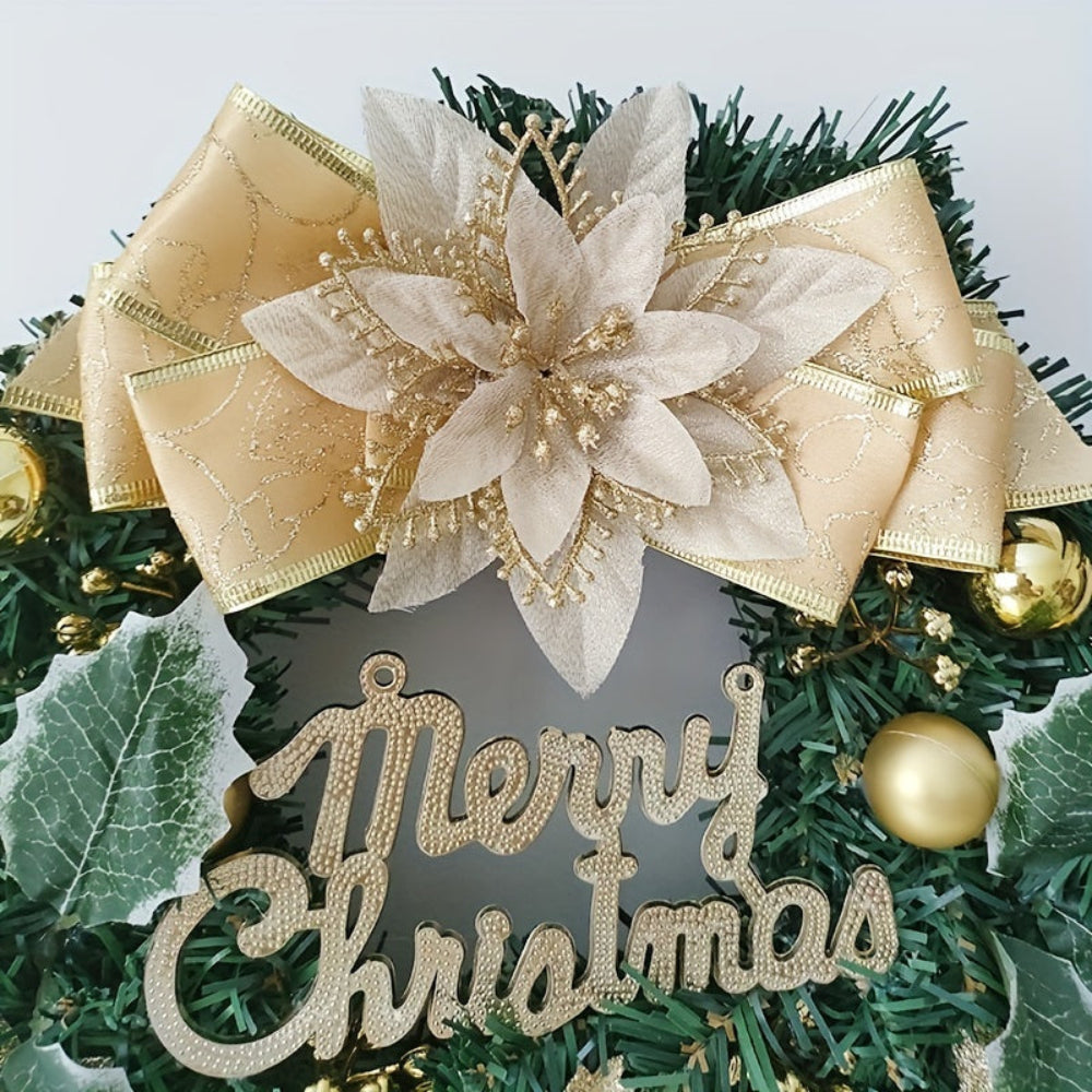 Christmas Ornaments Gold Bow Wreath Door Decoration