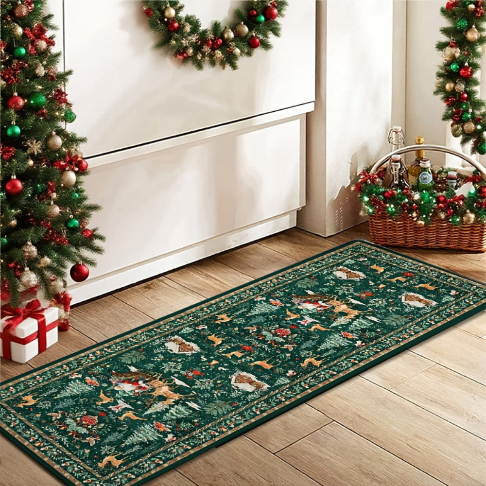 Christmas Rug Reindeer Pattern Indoor Runner Hallway Floor Mat