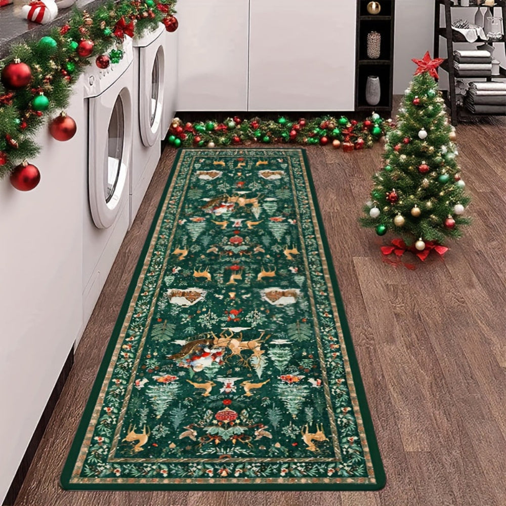 Christmas Rug Reindeer Pattern Indoor Runner Hallway Floor Mat