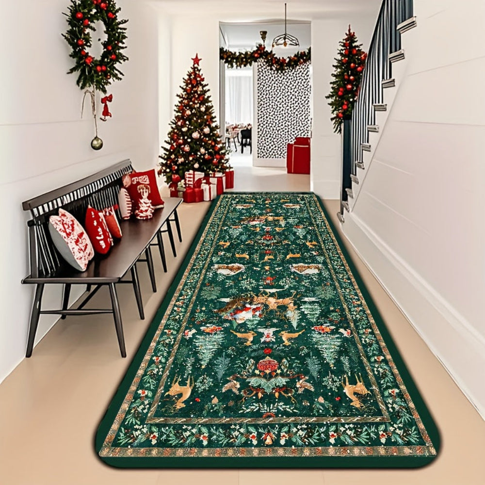 Christmas Rug Reindeer Pattern Indoor Runner Hallway Floor Mat