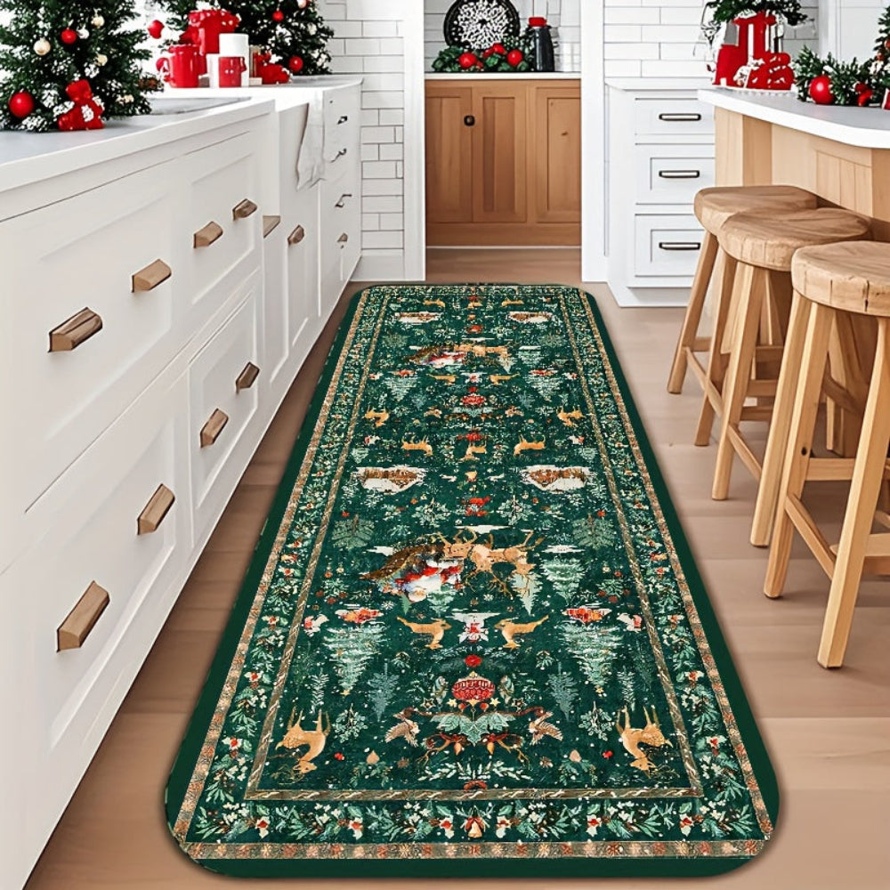 Christmas Rug Reindeer Pattern Indoor Runner Hallway Floor Mat