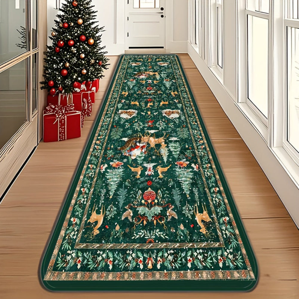 Christmas Rug Reindeer Pattern Indoor Runner Hallway Floor Mat
