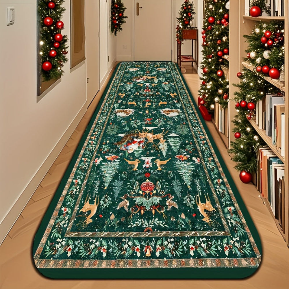 Christmas Rug Reindeer Pattern Indoor Runner Hallway Floor Mat
