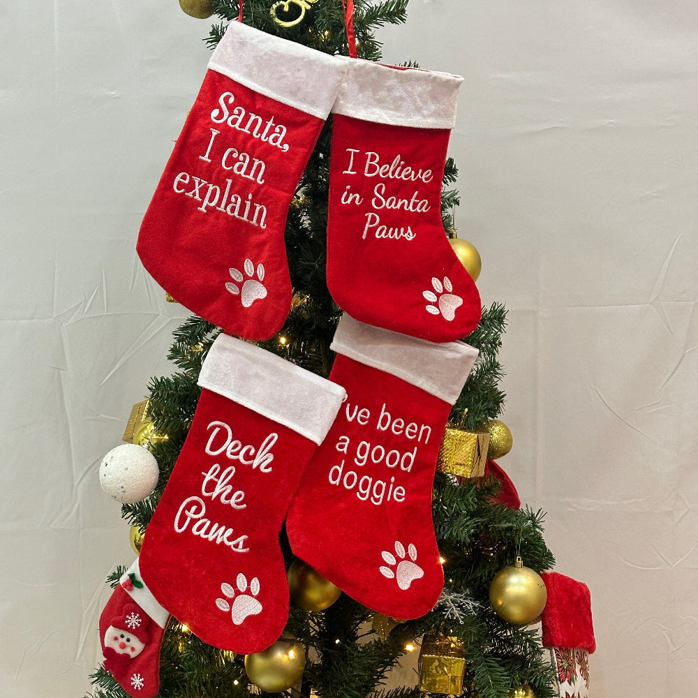 Christmas Stockings Pets Funny Santa Paw Print Holiday Decoration