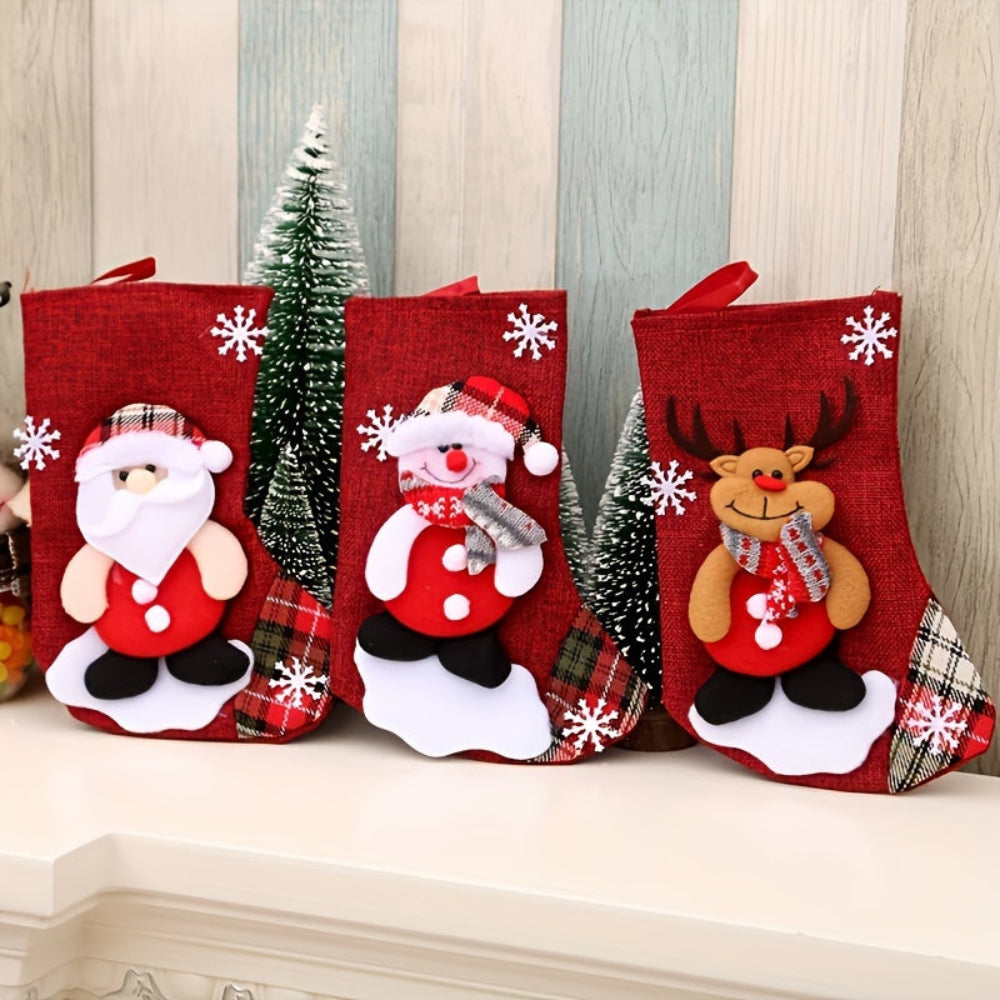 Christmas Stockings Santa Snowman Reindeer Holiday Fireplace Decor