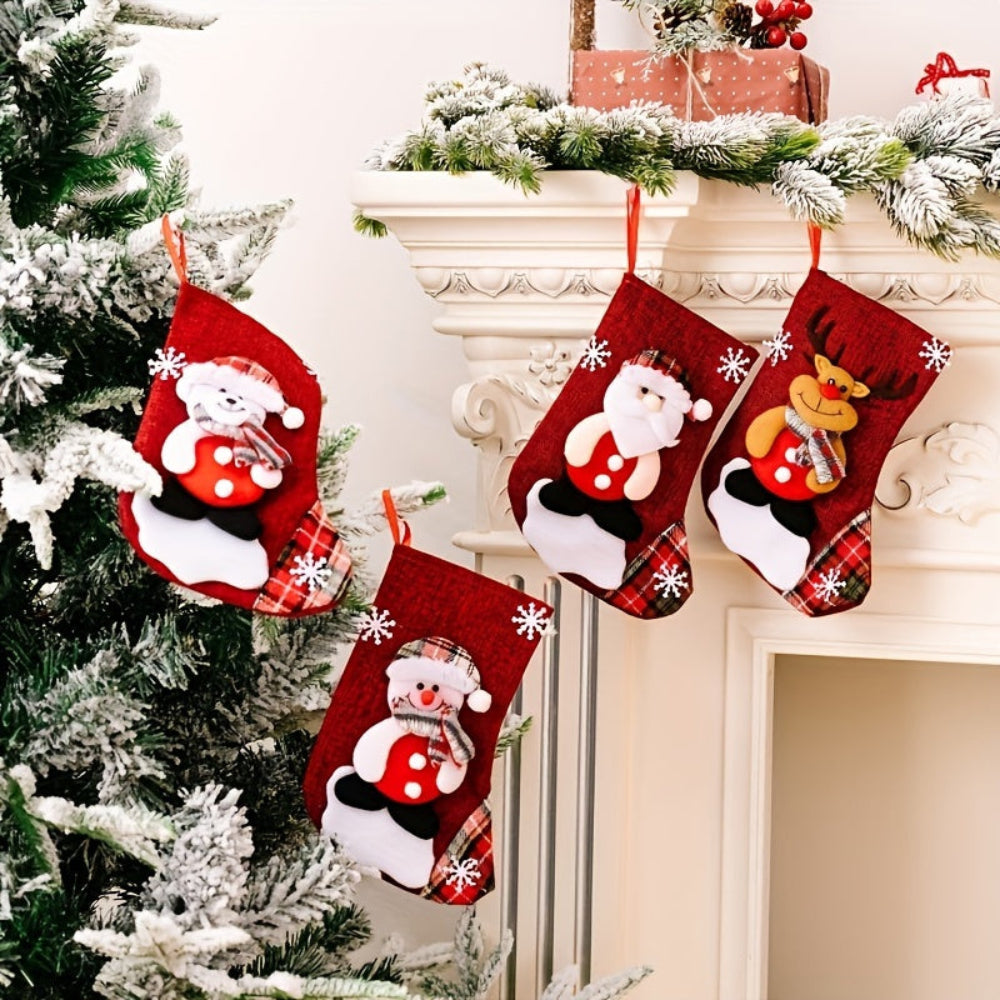 Christmas Stockings Santa Snowman Reindeer Holiday Fireplace Decor