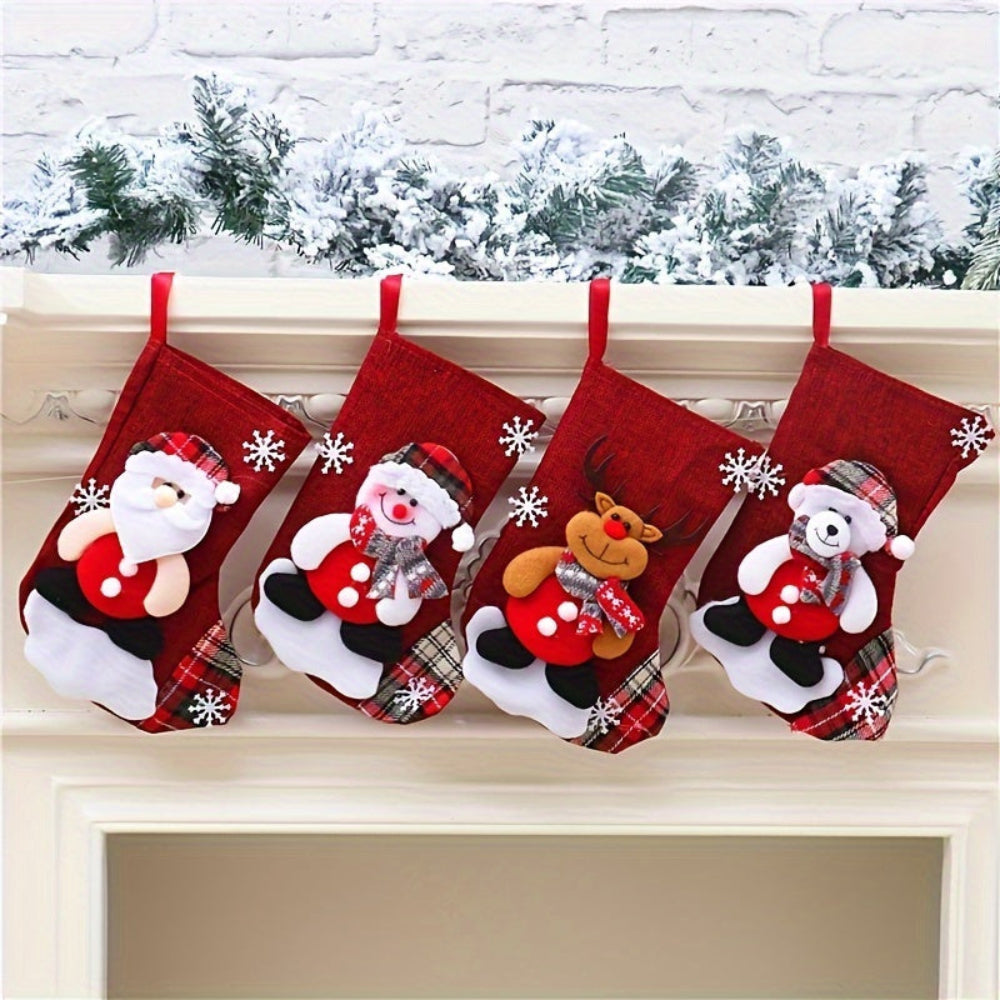 Christmas Stockings Santa Snowman Reindeer Holiday Fireplace Decor
