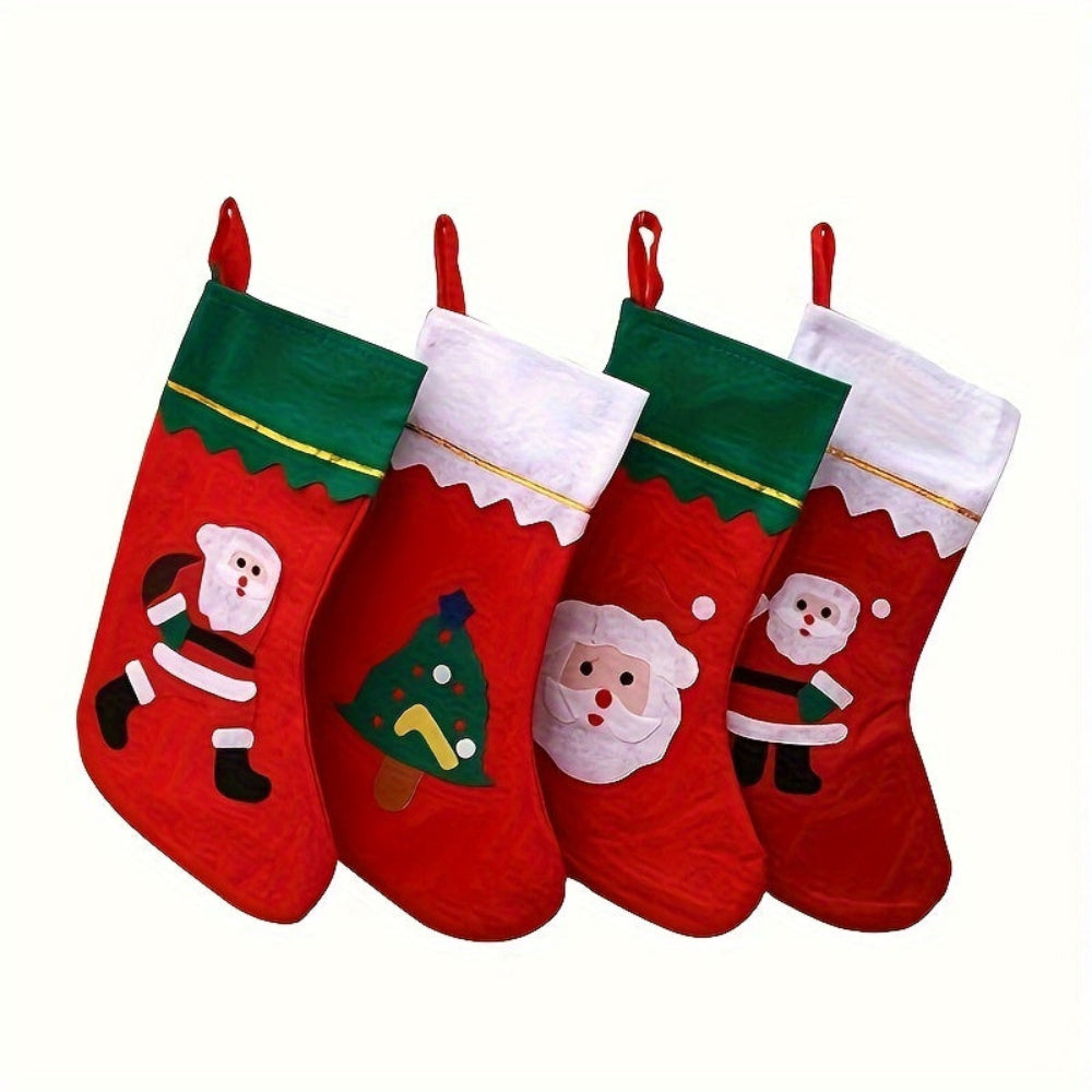 Christmas Stockings Set Santa Fireplace Hanging Decoration