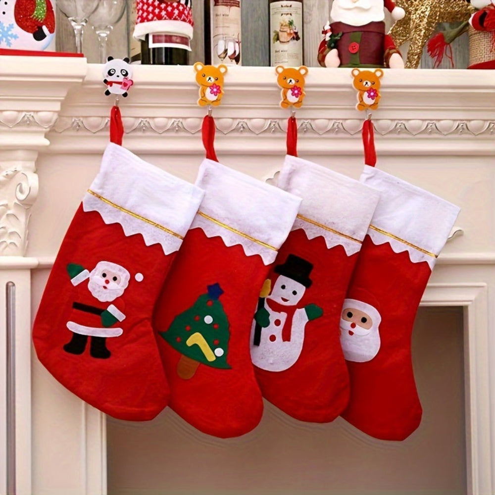 Christmas Stockings Set Santa Fireplace Hanging Decoration