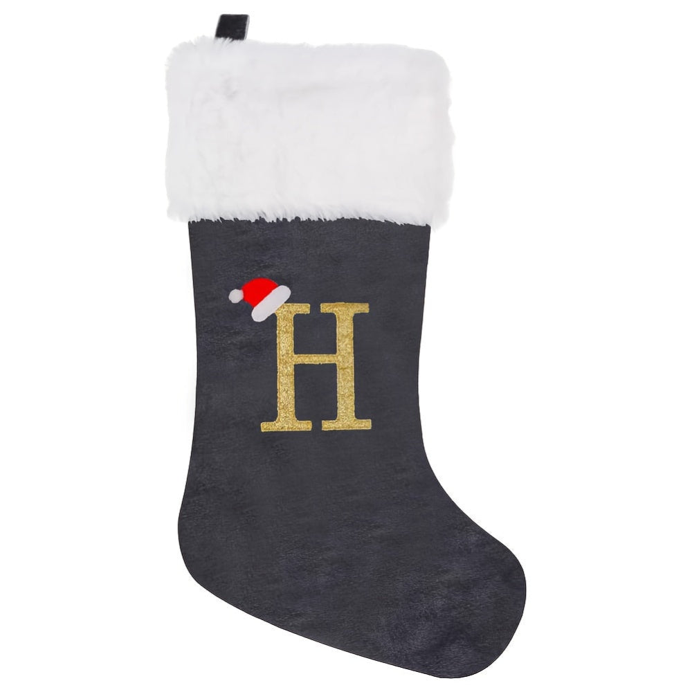 Christmas Stockings Velvet Monogram Letter Gray Holiday Decor