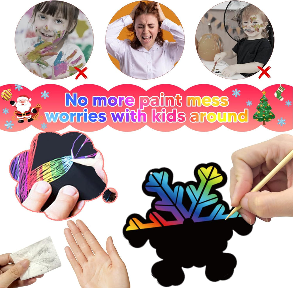 Christmas Toys Rainbow Scratch Art Kids DIY Craft Activity Set